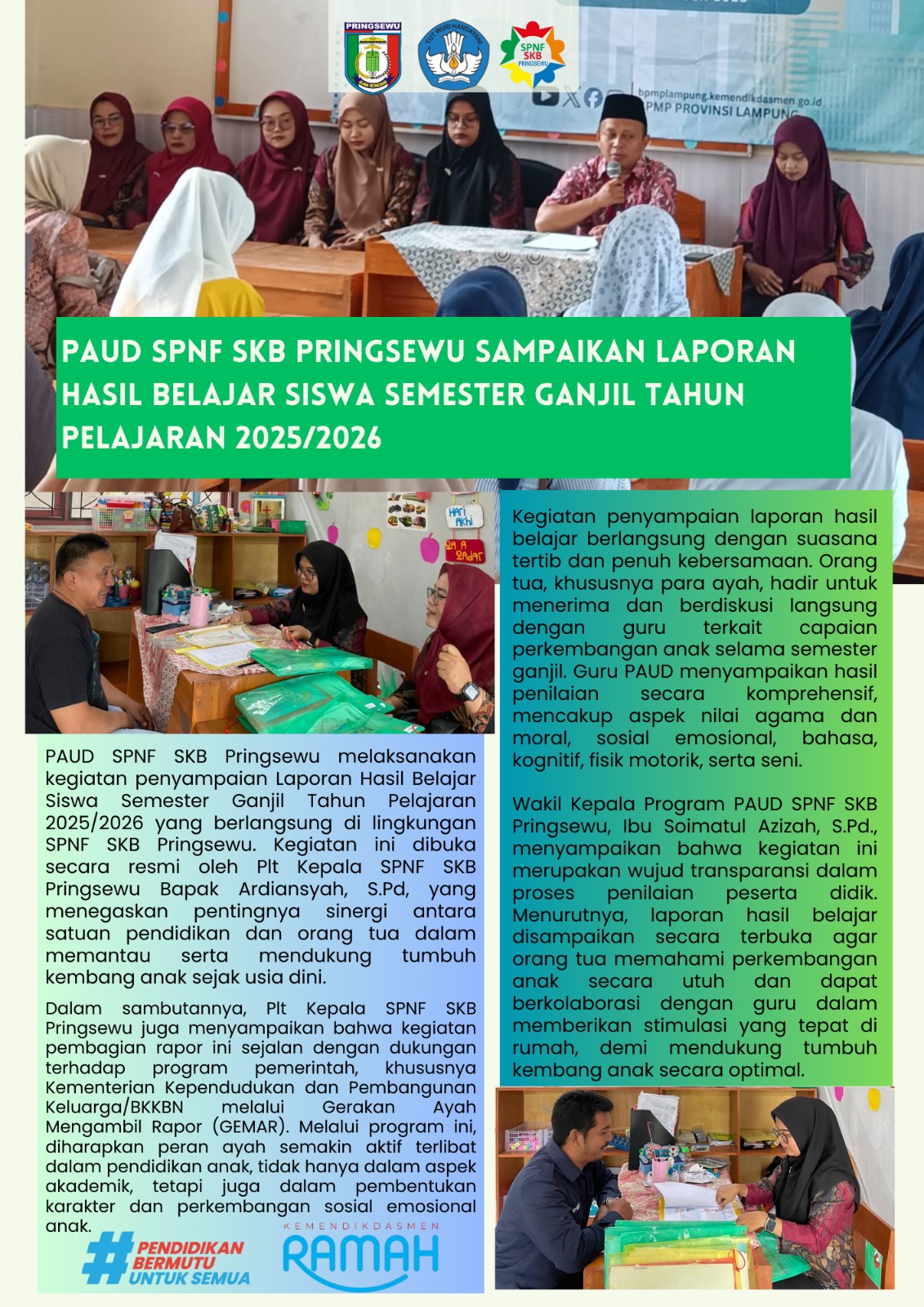 PEMBAGIAN RAPOT PAUD SPNF SKB PRINGSEWU